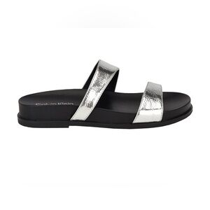 Calvin Klein NWOT Women’s Explore Footbed Slide Sandals size 5 Silver straps